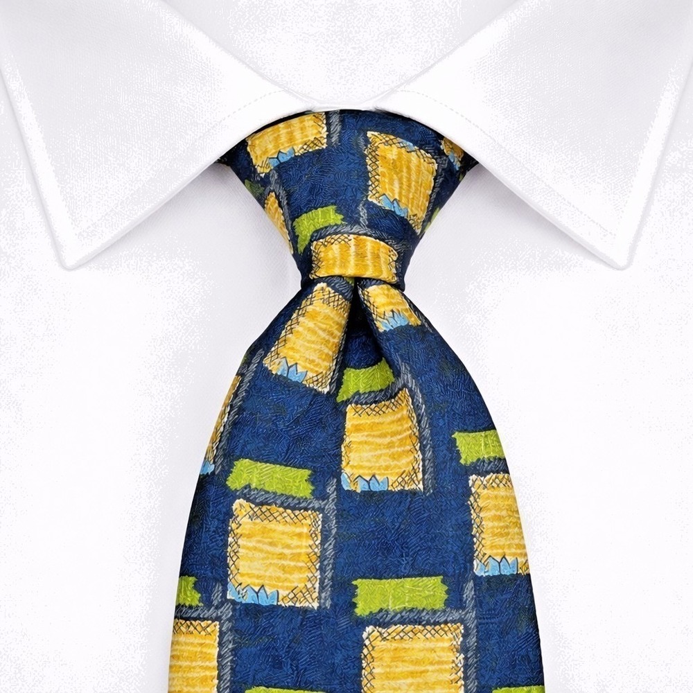 Ermenegildo Zegna Diseono Esclusivo Silk Mens Necktie Navy Geometric Italy *Flaw